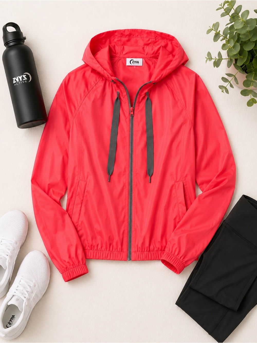 ZYIA Vibrant Windbreaker Jacket Coral Pink Lightweight Hooded Activewear - Picture 2 of 12